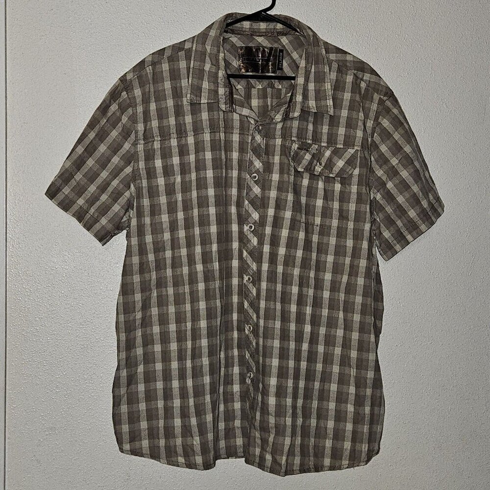 Realtree Brown Plaid Shirt Men's 2XL Button Front Short Sleeves